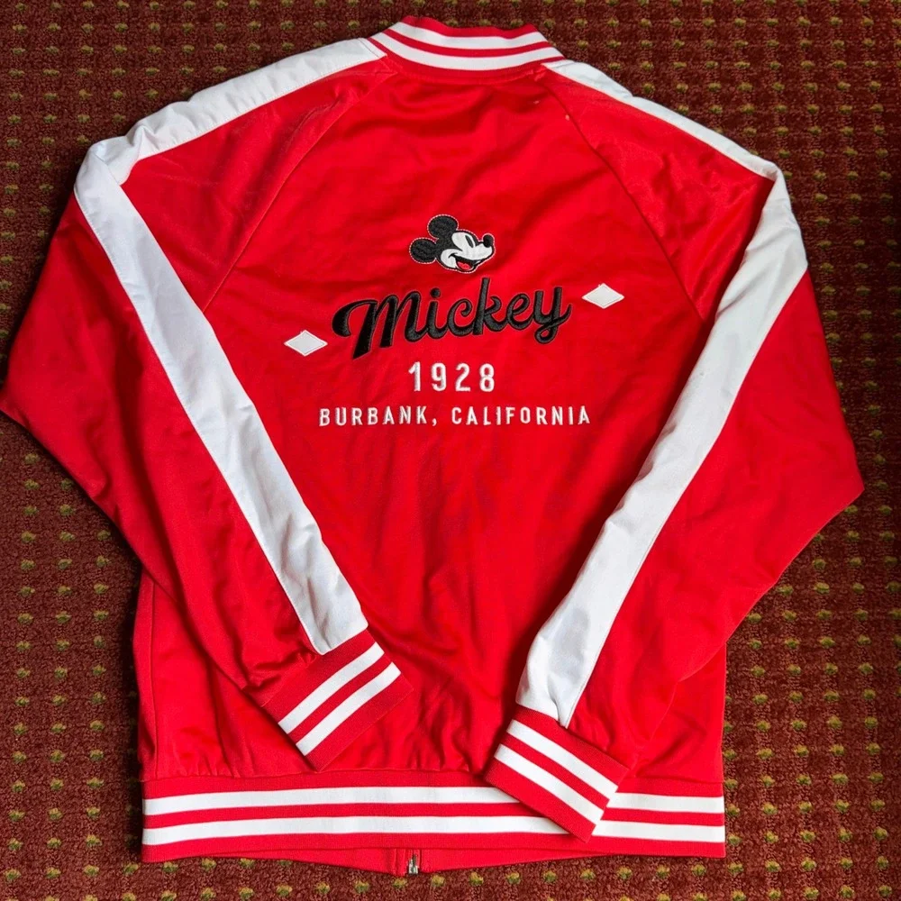 Disney Mickey Mouse Track Jacket Mens S Red Excellent Retro 1928 Burbank Zip Up